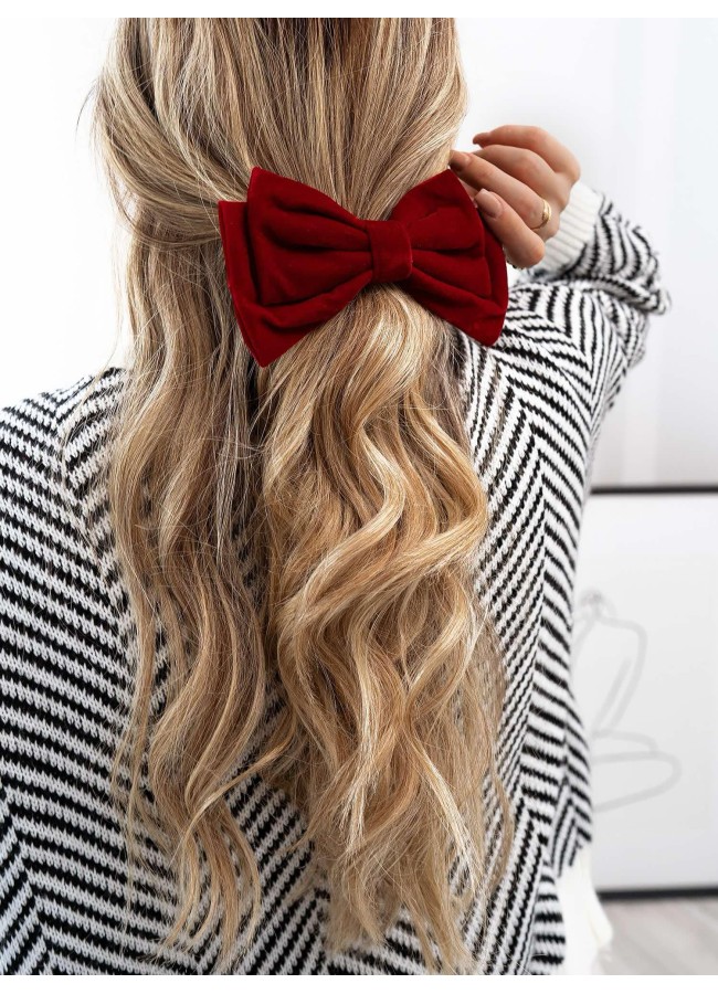 BURGUNDY VELVET BOW WITH CLIP - BOW