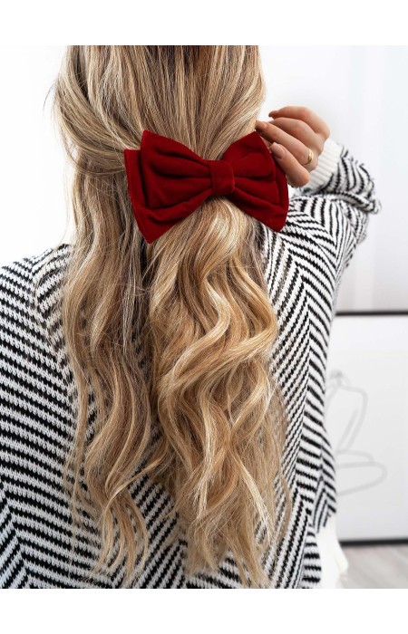 BURGUNDY VELVET BOW WITH CLIP - BOW