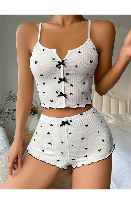 WHITE PYJAMAS SET WITH BLACK HEARTS - ASTRA