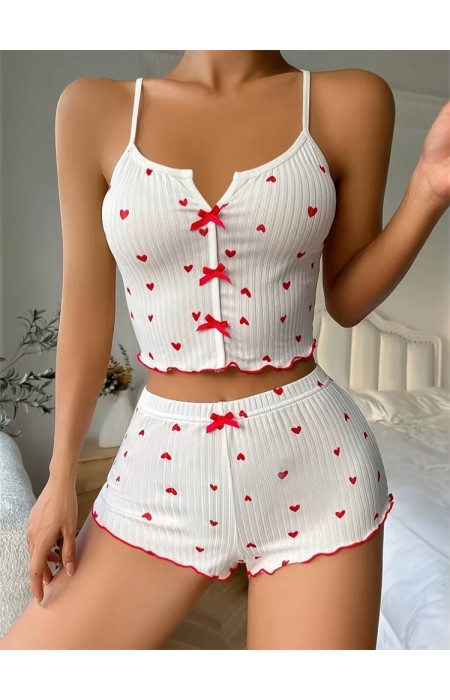 WHITE PYJAMAS SET WITH RED HEARTS - ASTRA