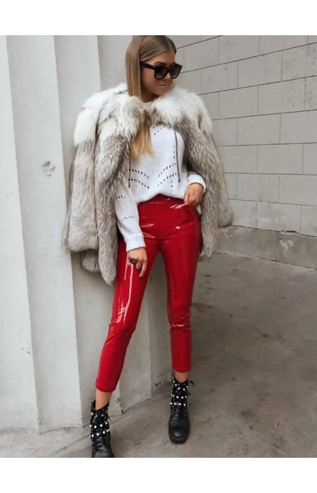 ALONDRA RED VINYL HI WAISTED LEGGINGS