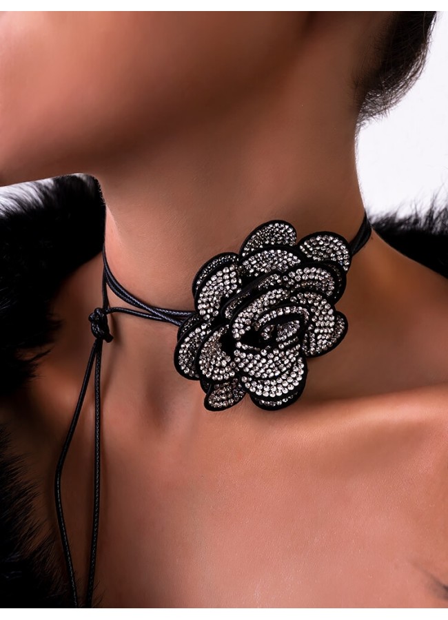 BLACK FLOWER STRASS CHOKER - FLOWER STRASS