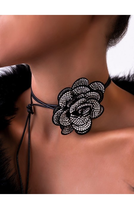 BLACK FLOWER STRASS CHOKER - FLOWER STRASS