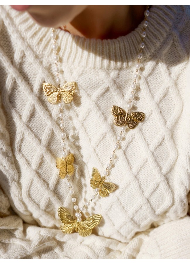 LONG NECKLACE WITH PEARLS - LONG BUTTERFLY