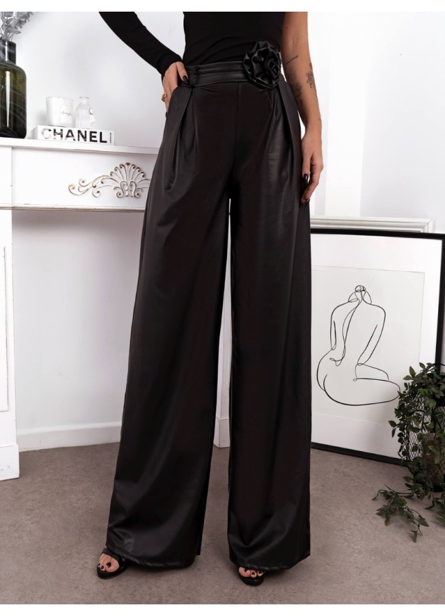 BLACK LEATHERETTE PANTS - SYLVIE