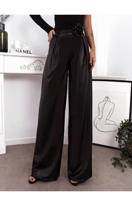 BLACK LEATHERETTE PANTS - SYLVIE