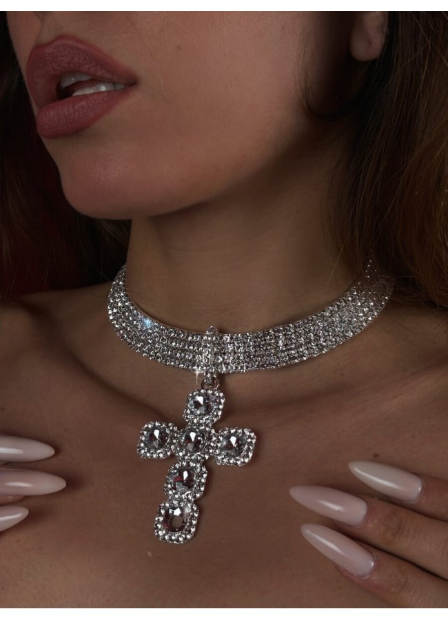 CHOKER WITH STRASS CROSS -...