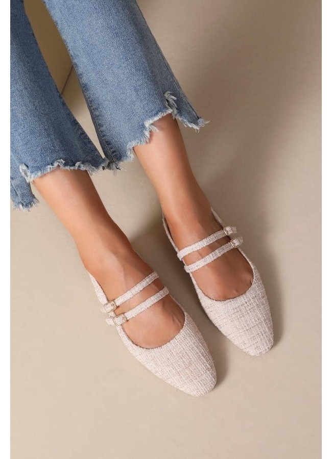 WHITE TWEED BALLERINAS - RENE