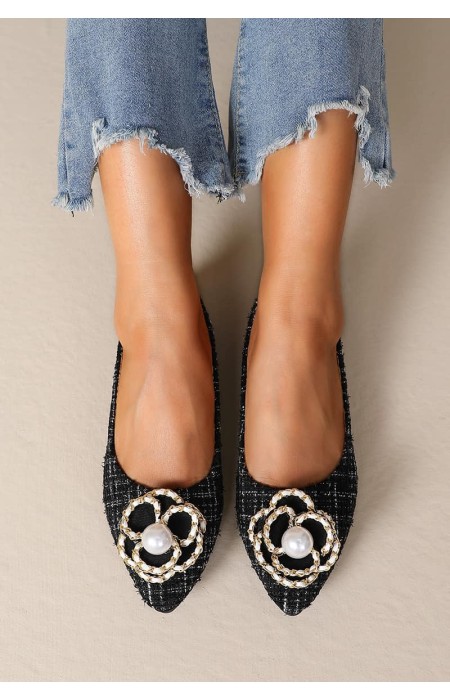 BLACK TWEED BALLERINAS - COCO