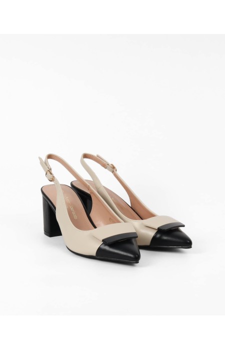 BEIGE BLACK HEELS - NADA