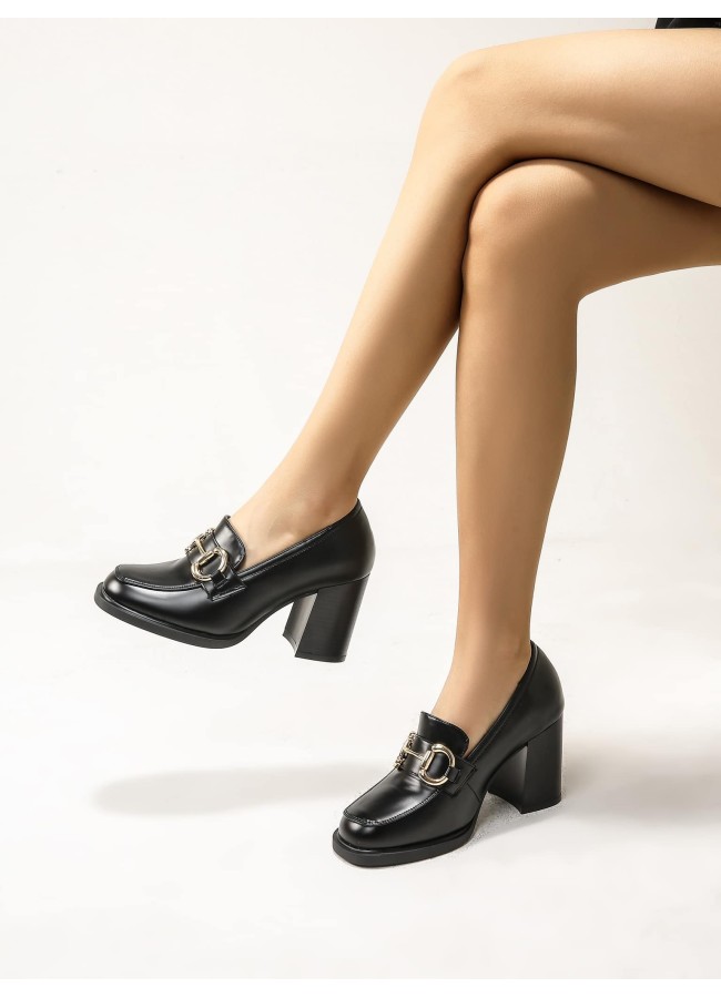 BLACK HEEL LOAFER - DEVON