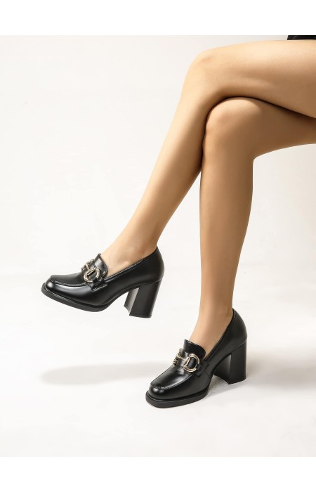 BLACK HEEL LOAFER - DEVON