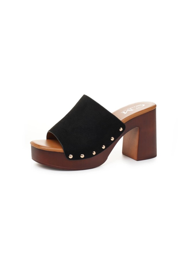 BLACK SUEDE CLOGS - JUNO