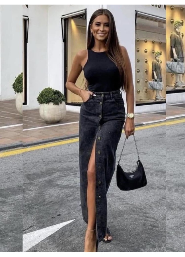 MAXI BLACK JEAN SKIRT - JABAR