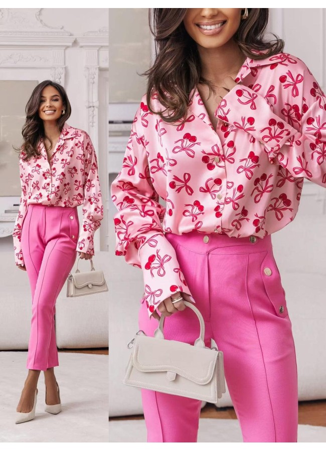 PINK SATIN SHIRT WITH...