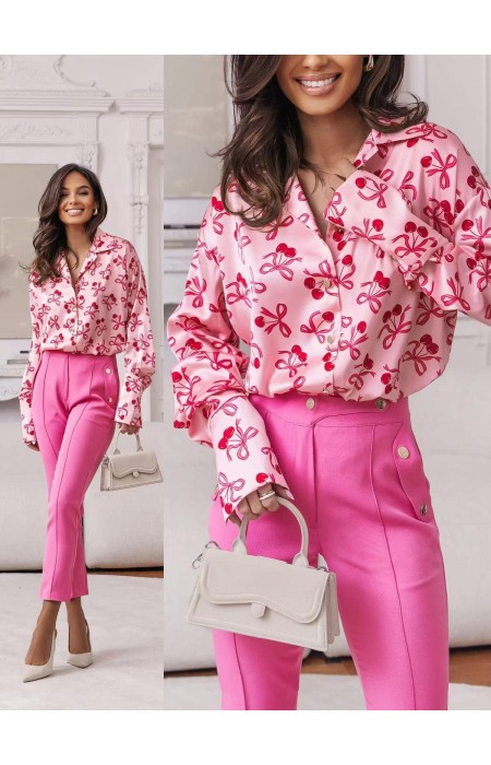 PINK SATIN SHIRT WITH CHERRIES - KATLIN