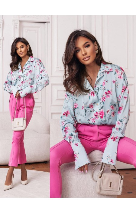 CIEL SATIN SHIRT WITH FLOWERS - KATLIN