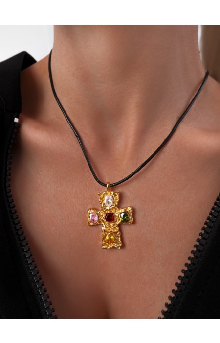 GOLD NECKLACE - COLOURFUL CROSS